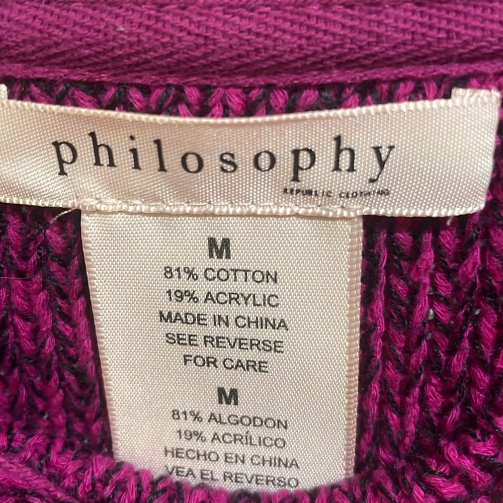 Philosophy Magenta Black Marbled Crew Neck Sweater Size Medium - Picture 8 of 10